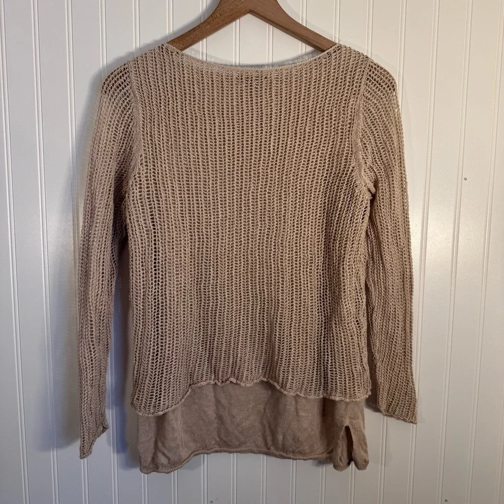 Eileen Fisher 100% Organic Linen Beige Knit Long Sleeve Women’s Size Small - Picture 5 of 11